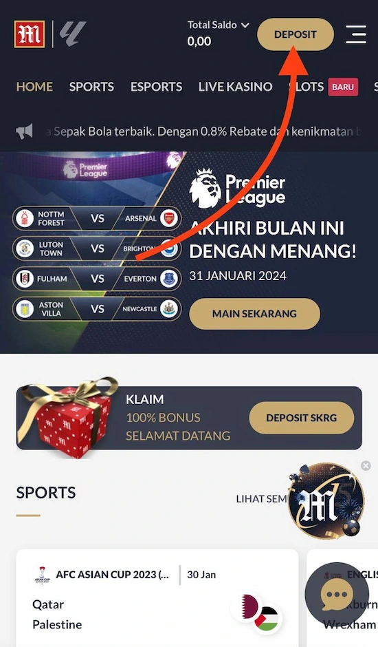 Langkah 1: Deposit M88