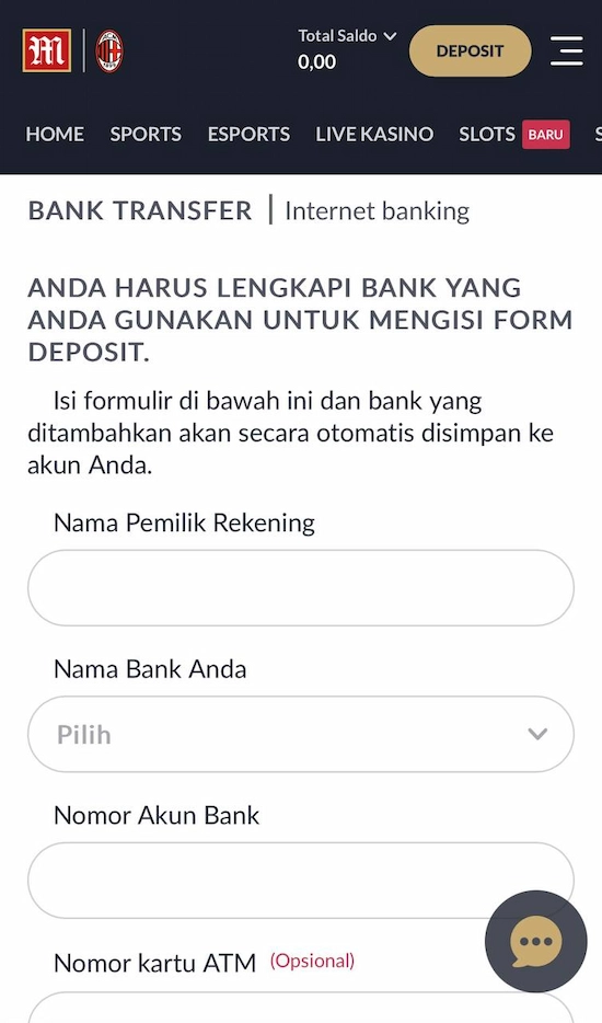 Deposit M88 - Transfer Bank