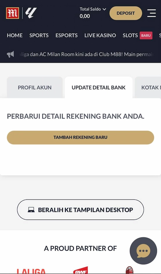 Perbarui Informasi Rekening Bank Pribadi