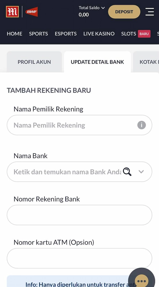 Perbarui Informasi Rekening Bank Pribadi